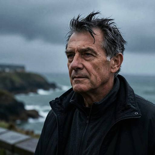 Calm Breton Man on Stormy Coast