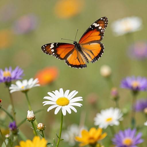 Orange Butterfly Hovering Over Wildflowers