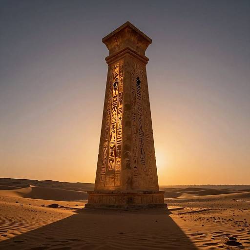 Ancient Desert Obelisk at Sunset