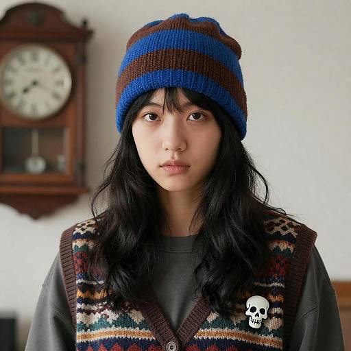 Casual Fashion Portrait with a Skull Pin