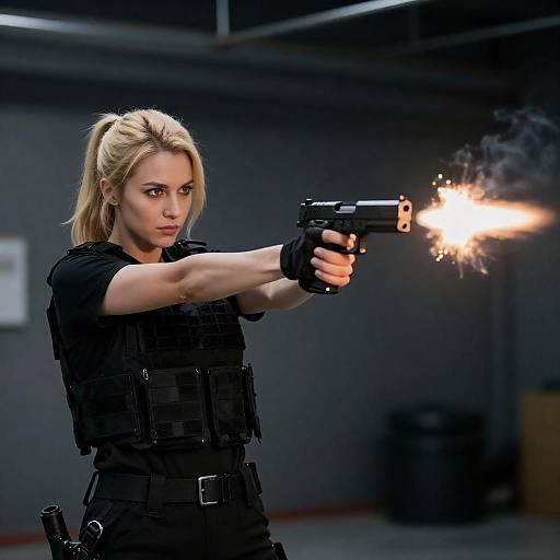 Blonde Warrior in Tactical Gear Action Shot