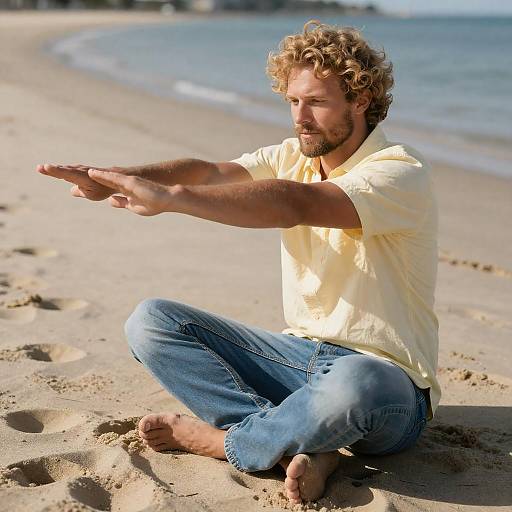 Relaxed Man on Sandy Beach Stretch
