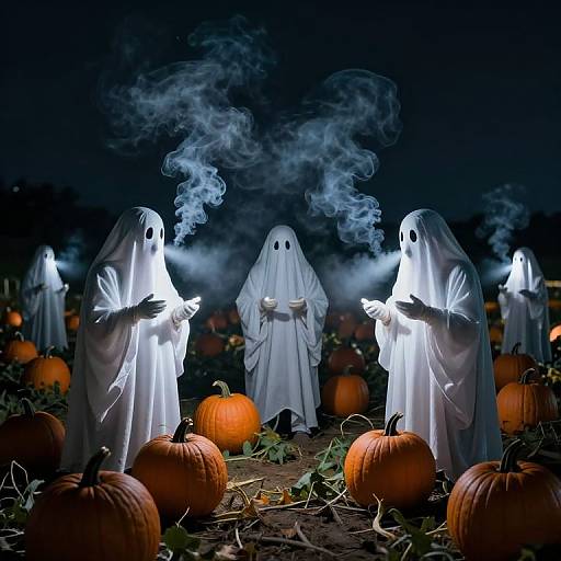 Ghosts Tending Glowing Pumpkin Patch