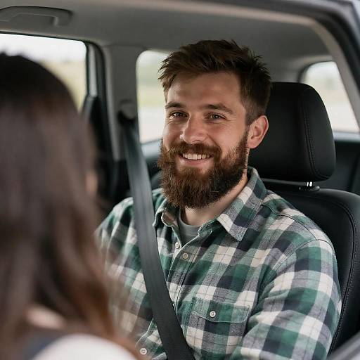 Smiling Bearded Man in Car Portrait