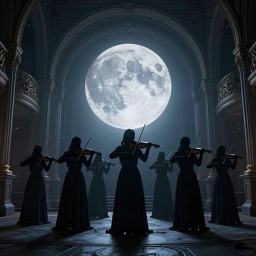 Ethereal Cloaked Musicians Under Moon