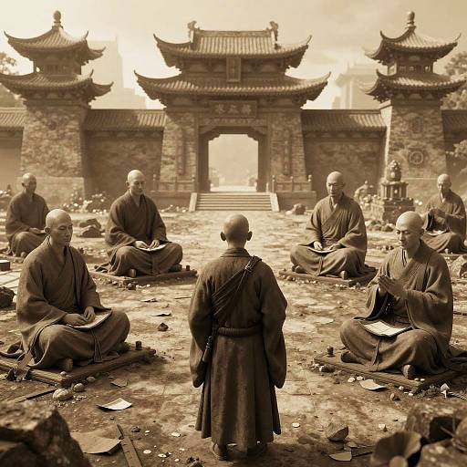 Sepia Tone Cyber Monks Meditation