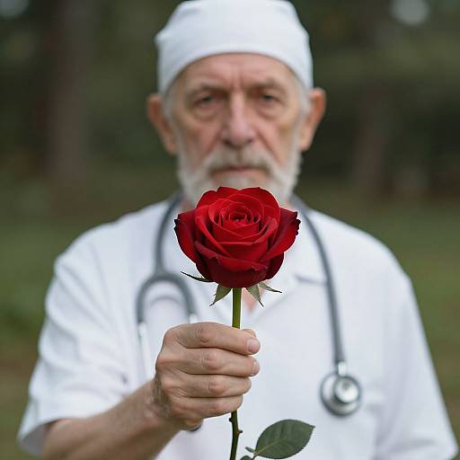 Old Man with Red Rose and Stethoscope