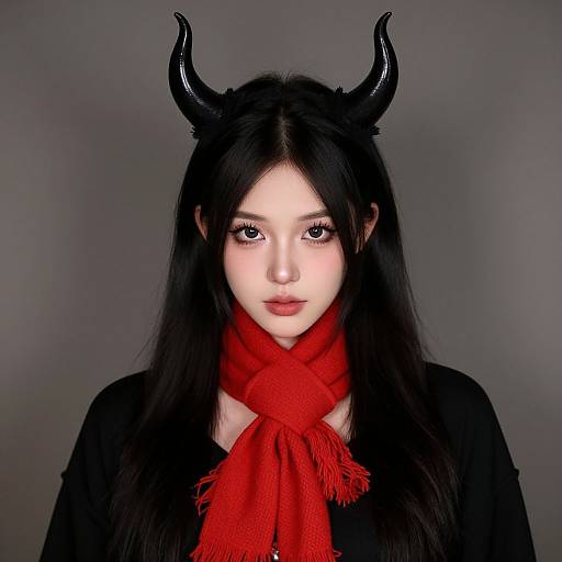 Woman in Black Devil Costume
