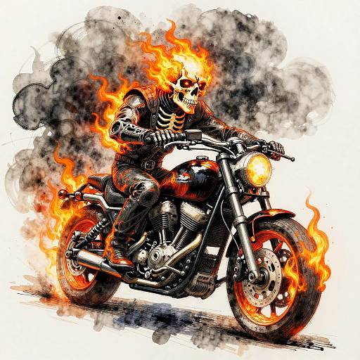 Blazing Ghost Rider Mixed Media Sketch