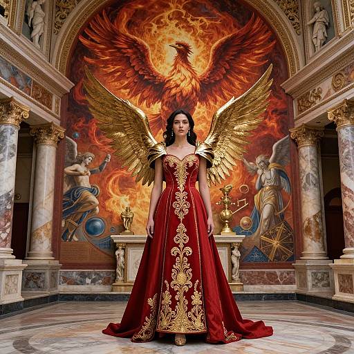 Crimson Phoenix Warrior in Ancient Amphitheater