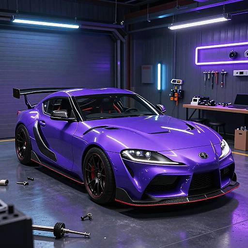 Futuristic Purple Toyota Supra Garage