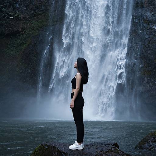 Side View Woman by Waterfall