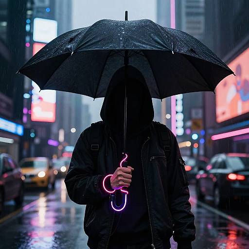 Cyberpunk Umbrella in Neon Rain