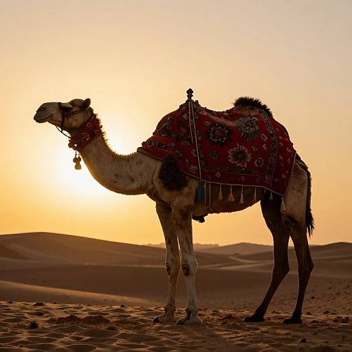 Graceful Camel at Sunset in Desert