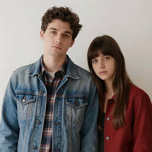 Young Couple in Denim and Red Jackets