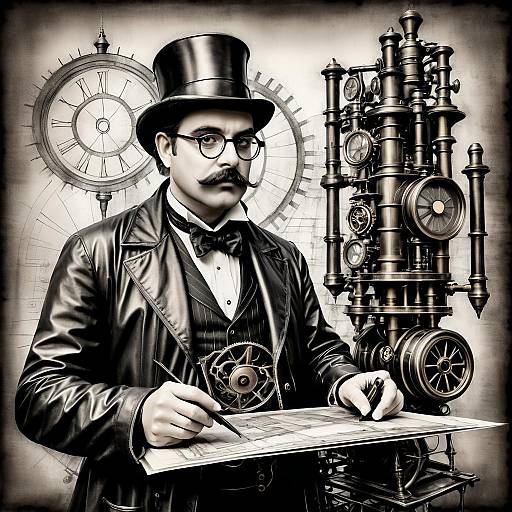 Steampunk Inventor with Blueprints