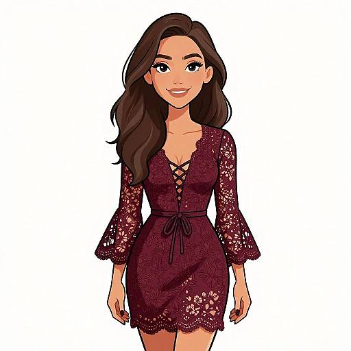 Smiling Woman in Boho Maroon Dress