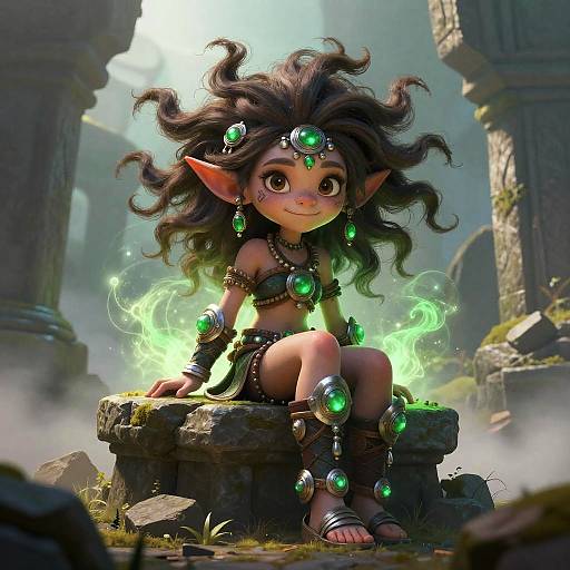 Mystical Goblin Girl on Ancient Ruins
