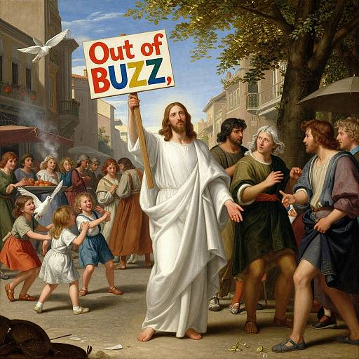 Renaissance Jesus in Bustling City Square