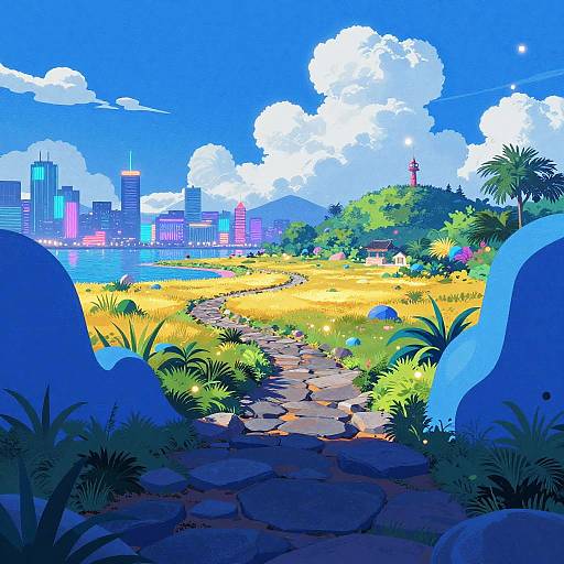 Neon Retro Futurism Urban Landscape