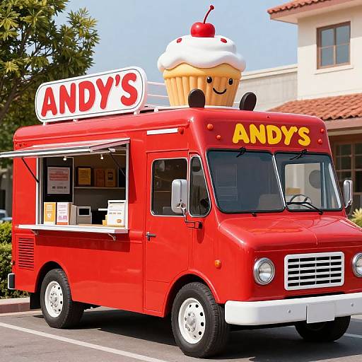 Whimsical Red Treat Truck with Cupcake