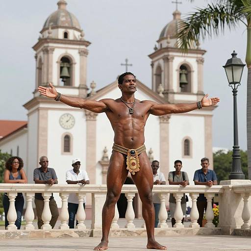 Heroic Figure on a Vibrant Balcony