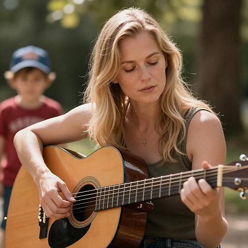Blonde Woman Playing Guitar in Nature