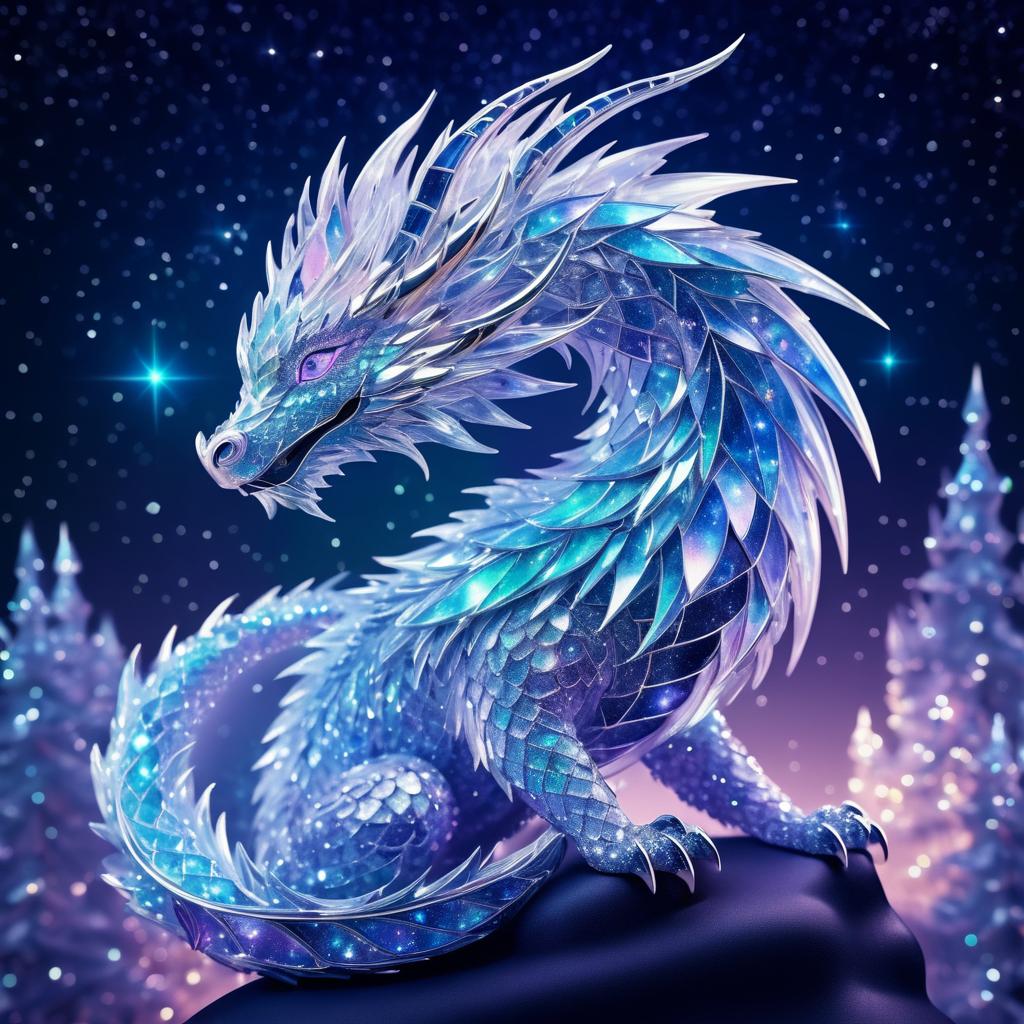 Iridescent Crystal Dragon in Starry Night