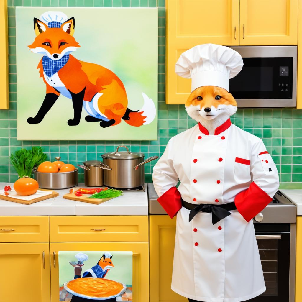 Whimsical Fox Chef in Impressionist Kitchen