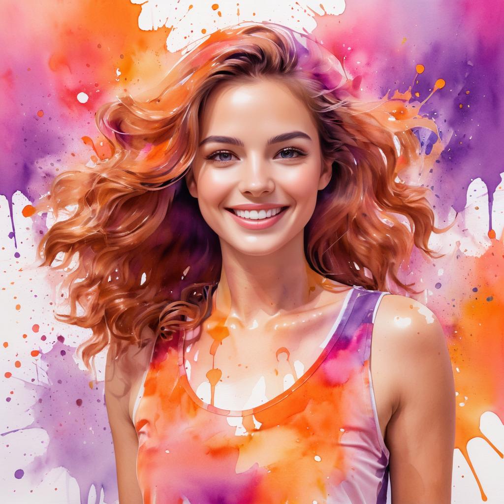 Joyful Young Woman in Watercolor Style