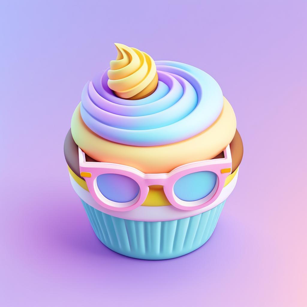 Charming 3D Cupcake Icon with Glasses