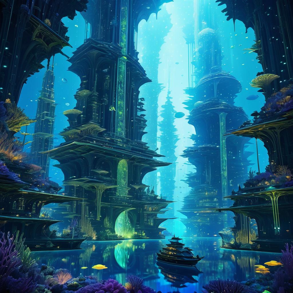 Vibrant Underwater City with Bioluminescence