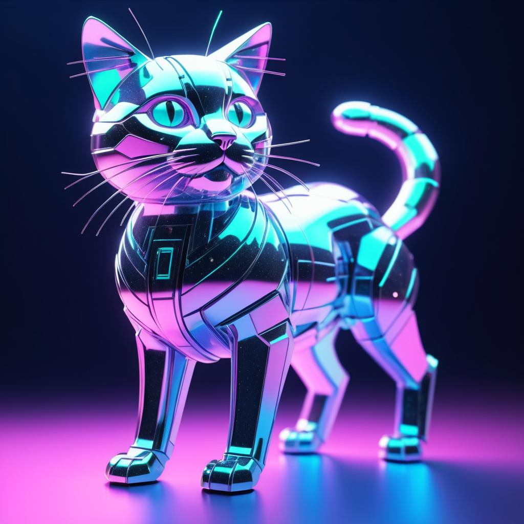 High Detail Isolated Robotic Cat Artwork