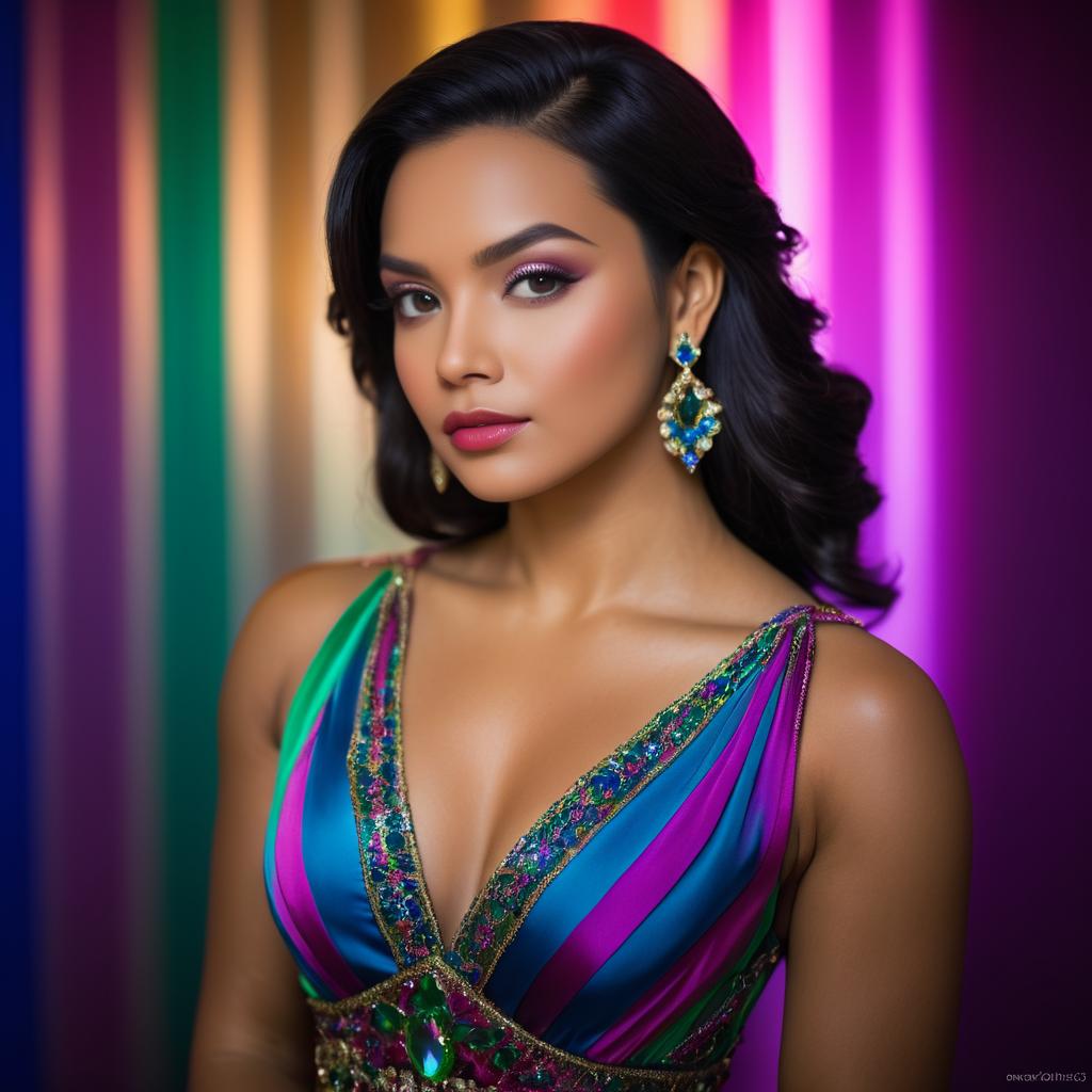 Elegant Latin Woman Portrait in Jewel Tones