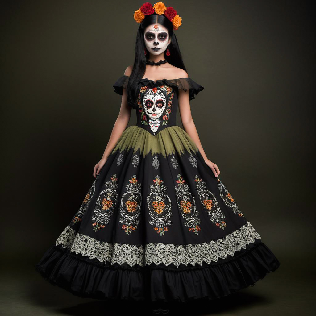 Mysterious Teen Girl in Catrina Costume