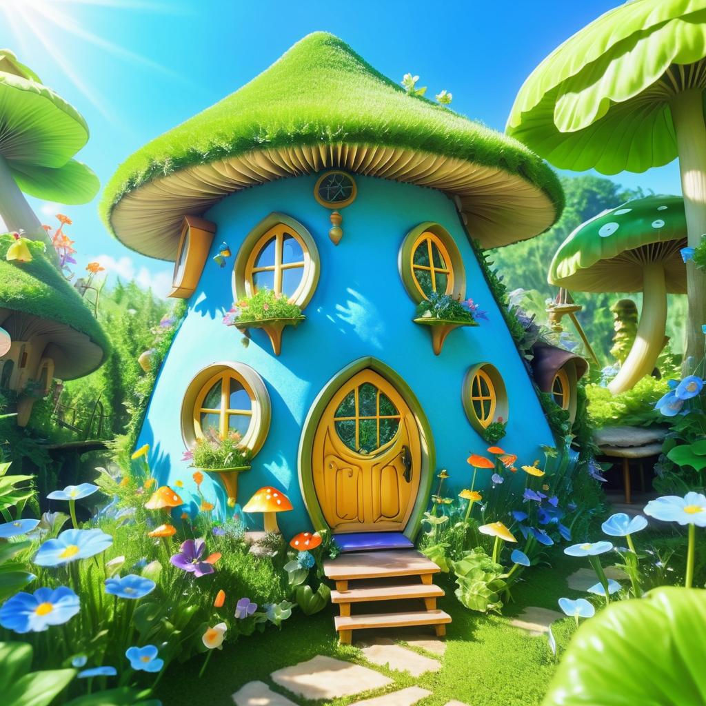 Whimsical Anime Pixie in Mushroom House