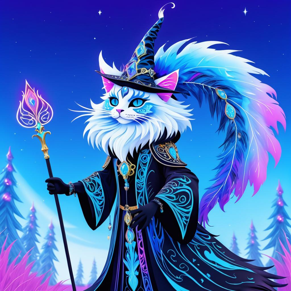 Whimsical Skeletal Cat Sorcerer Design