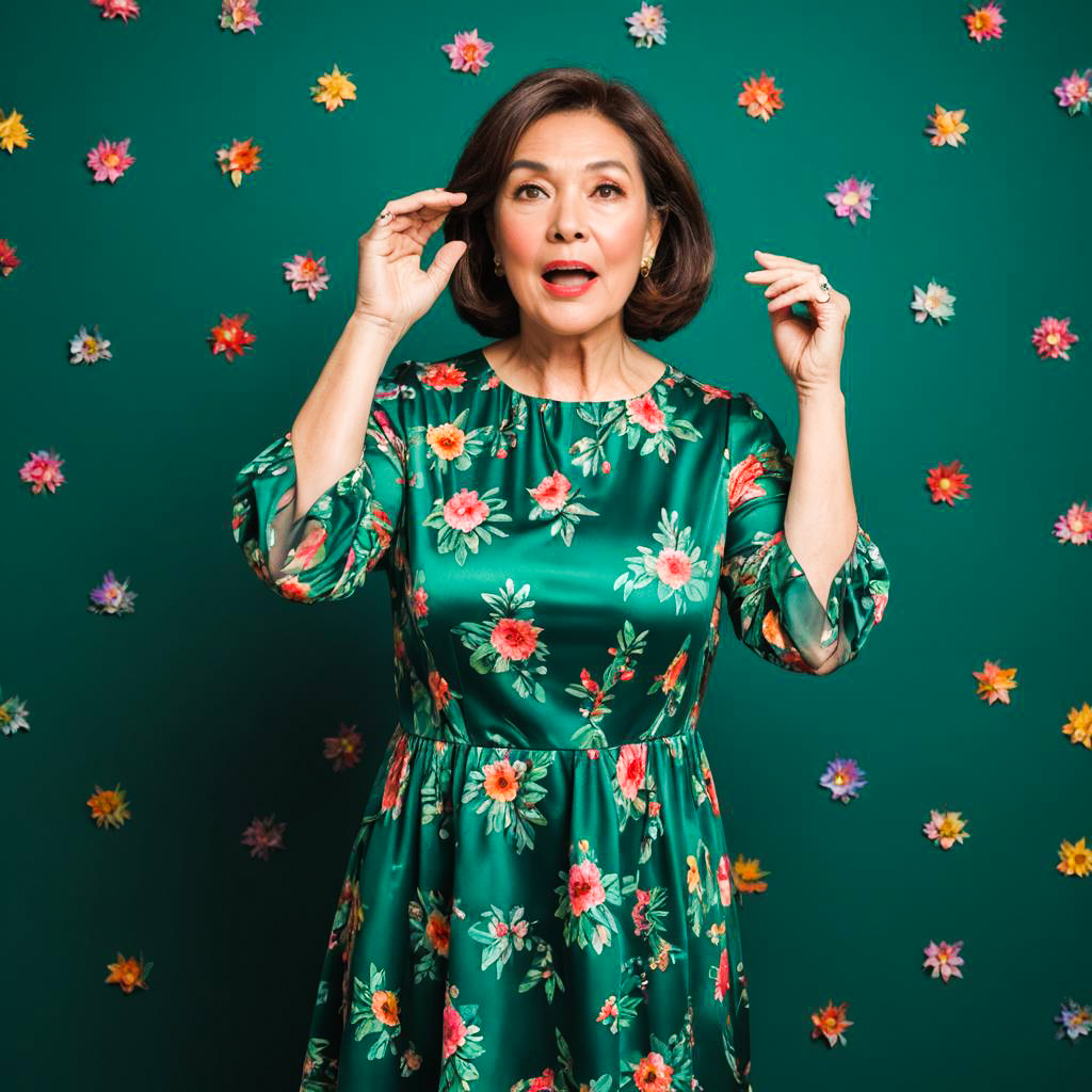 Colorful Studio Portrait of Surprised Woman