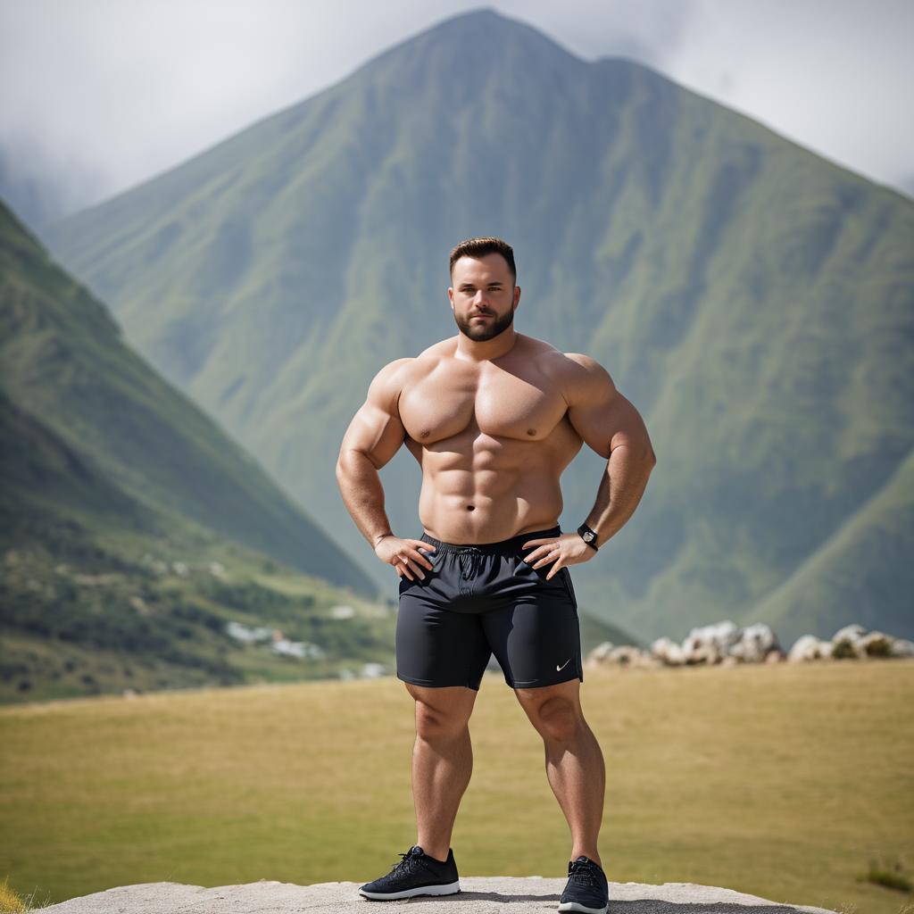 Stocky Man Portrait with Mountain View