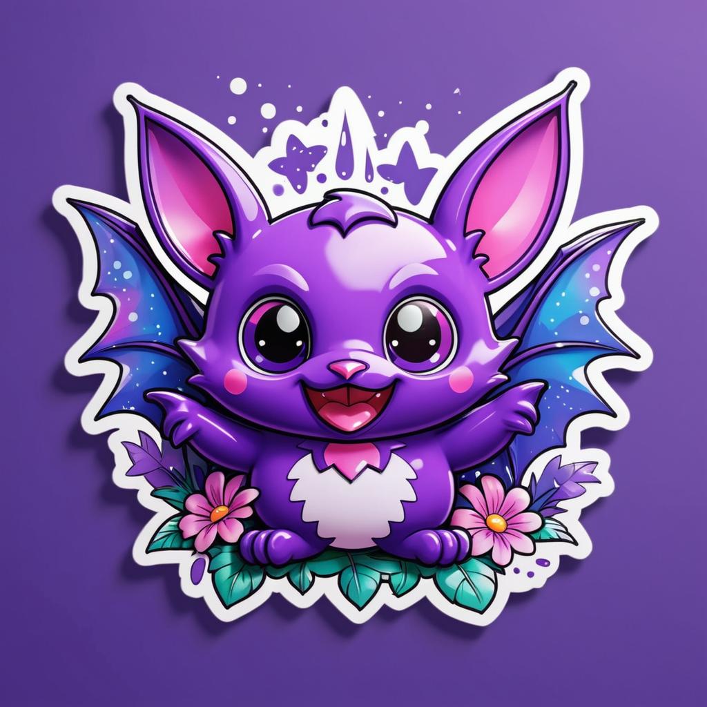 Mischievous Purple Bat Kawaii Sticker