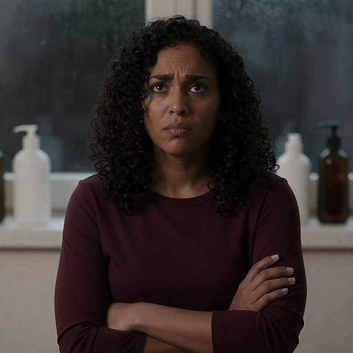Indoor Contemplation of a Woman with Curly Hair
