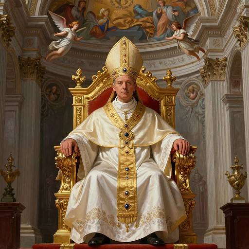 Pope on Golden Throne in Cathedral