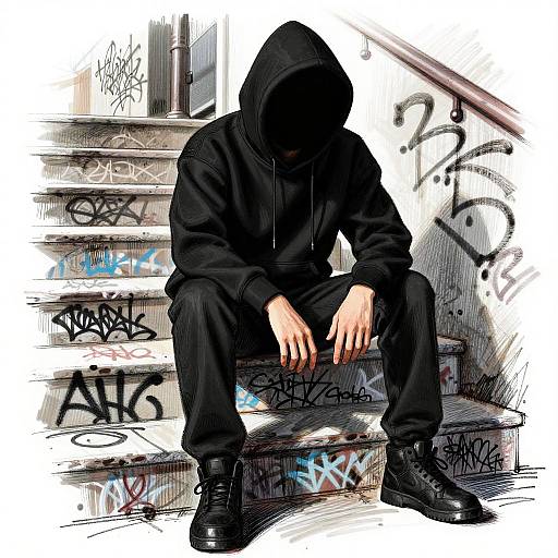 Urban Hoodie Sketch on Graffiti Steps