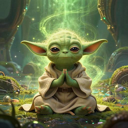 Pepe as Yoda on Alien Swamp
