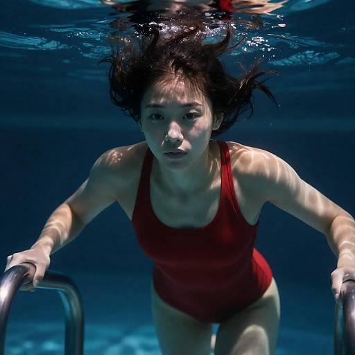 Sunlit Strength: Woman in Red Swimsuit