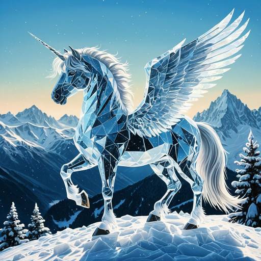 Translucent Ice Crystal Pegasus in Snow Translucent Ice Crystal Pegasus in Snow