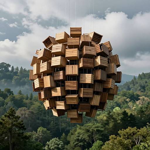 Floating Crate Fortress Above Forest