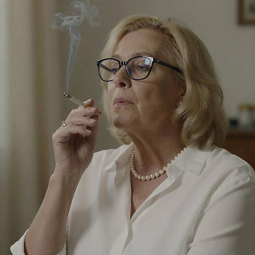 Elegant Middle-Aged Woman Smoking Indoors