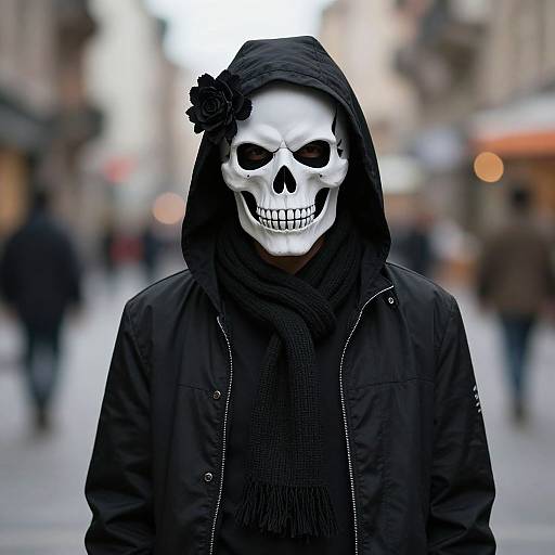Creative Halloween Costume with Skull Mask