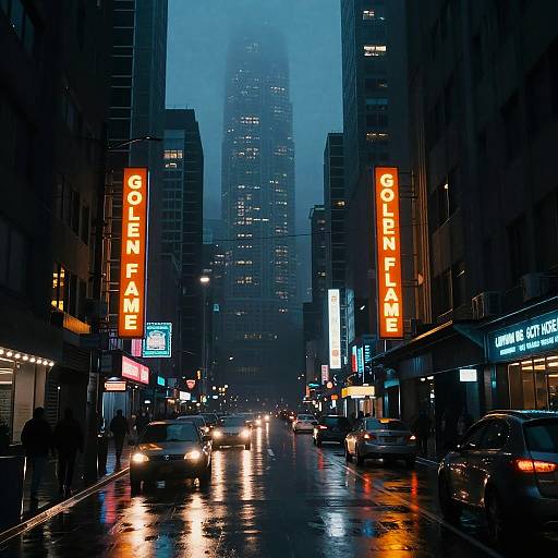 Neon-Lit Rainy Cyberpunk Cityscape